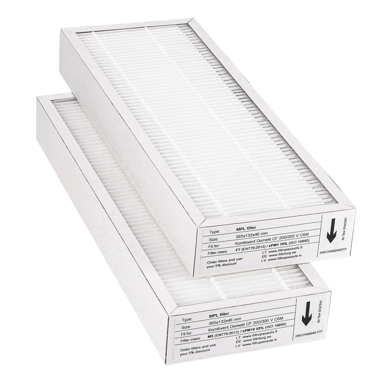Komfovent Domekt CF 200-300 V C6M Filtersatz M5+F7 (Hausmarke) 365x132x46
