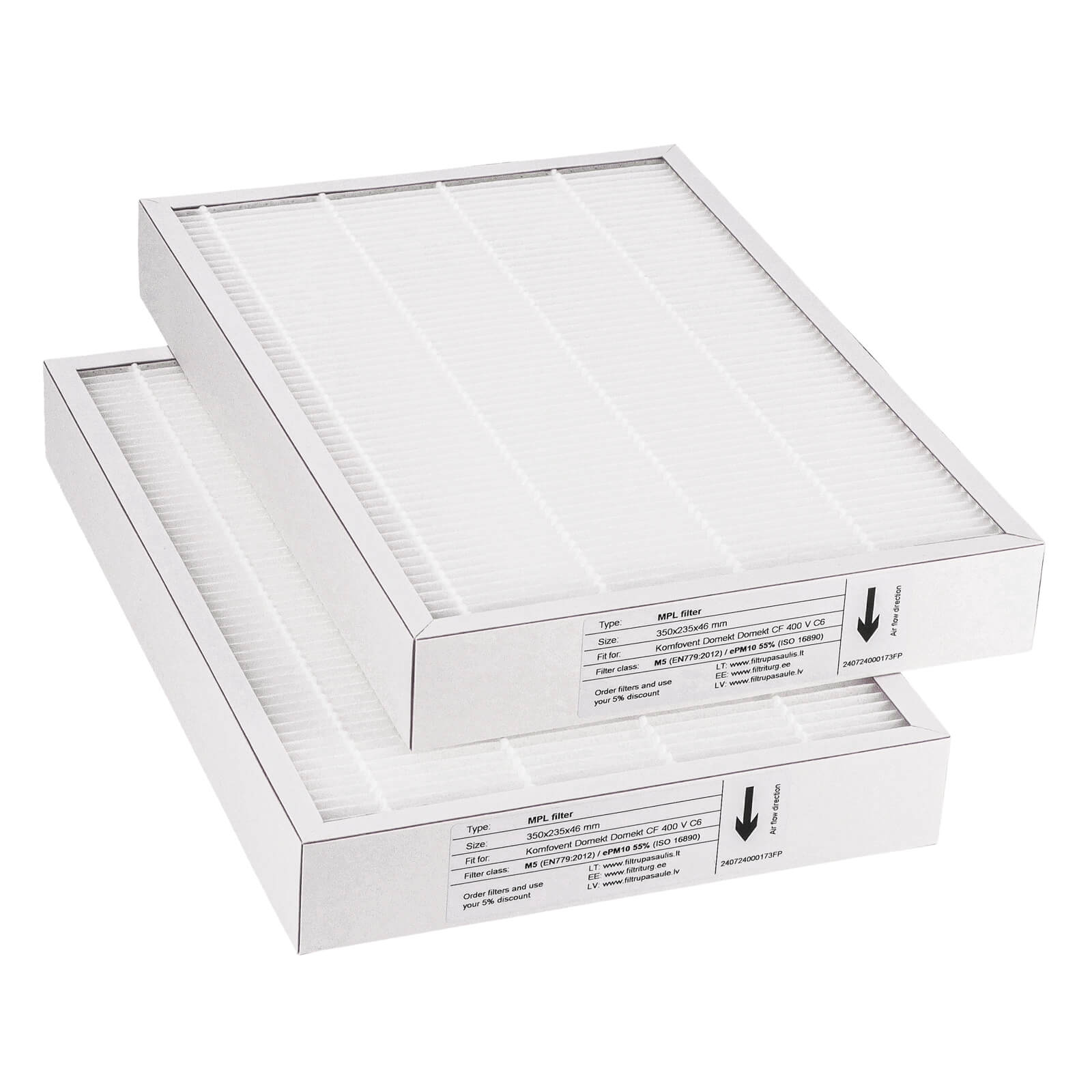 Komfovent Domekt CF 400 V C6 filter set M5+M5 (house brand) 350x235x46