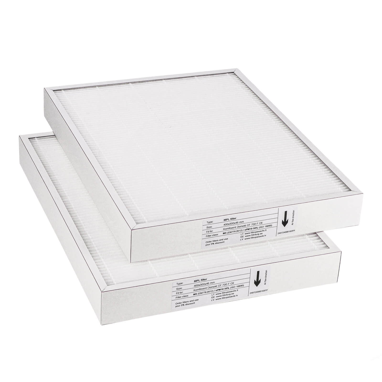 Komfovent Domekt CF 700 F C6 filter set M5+M5 (house brand) 400x300x46