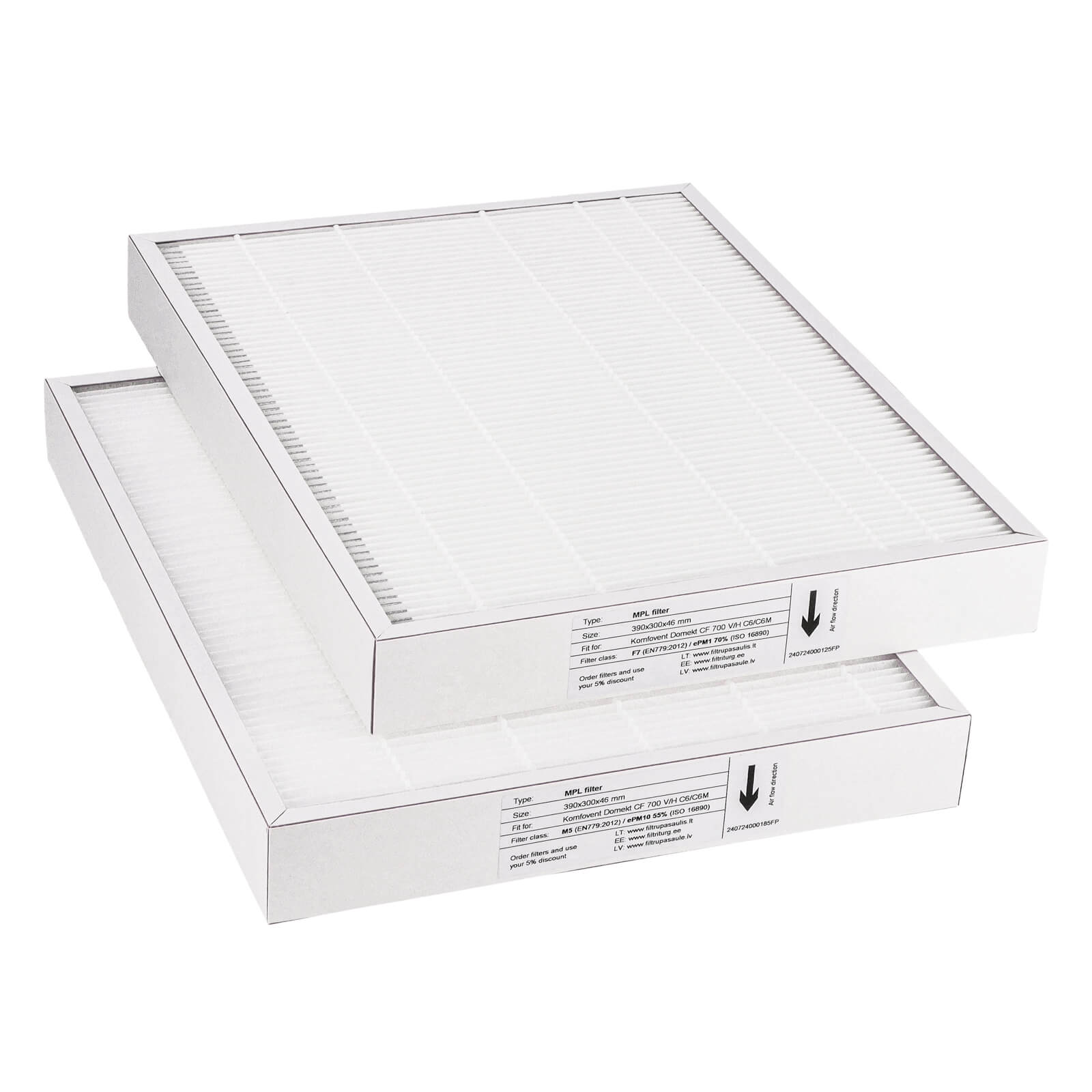 Komfovent Domekt CF 700 V-H C6-C6M Filtersatz M5+F7 (Hausmarke) 390x300x46