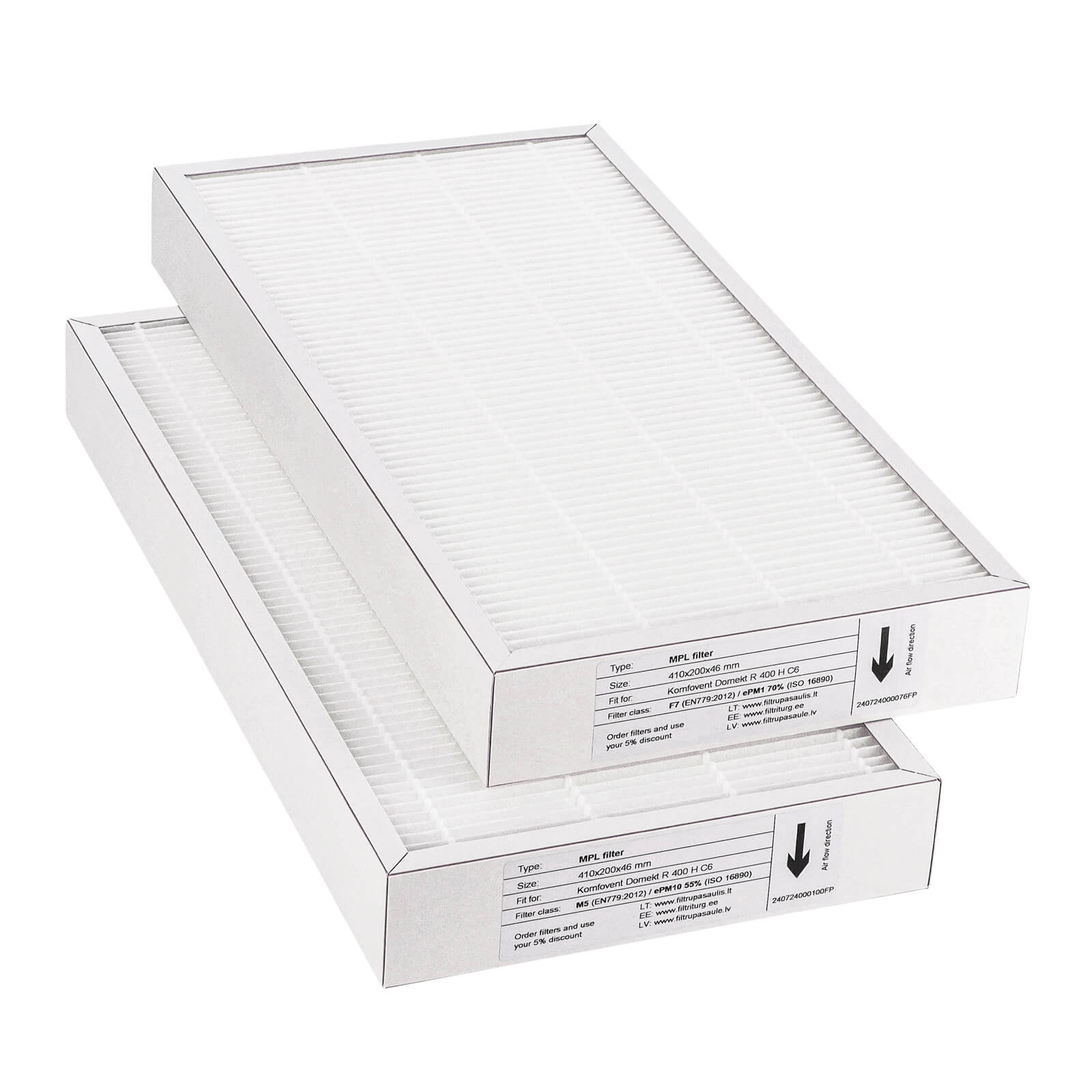 Komfovent Domekt R 400 H C6 Filtersatz M5+F7 (Hausmarke) 410x200x46