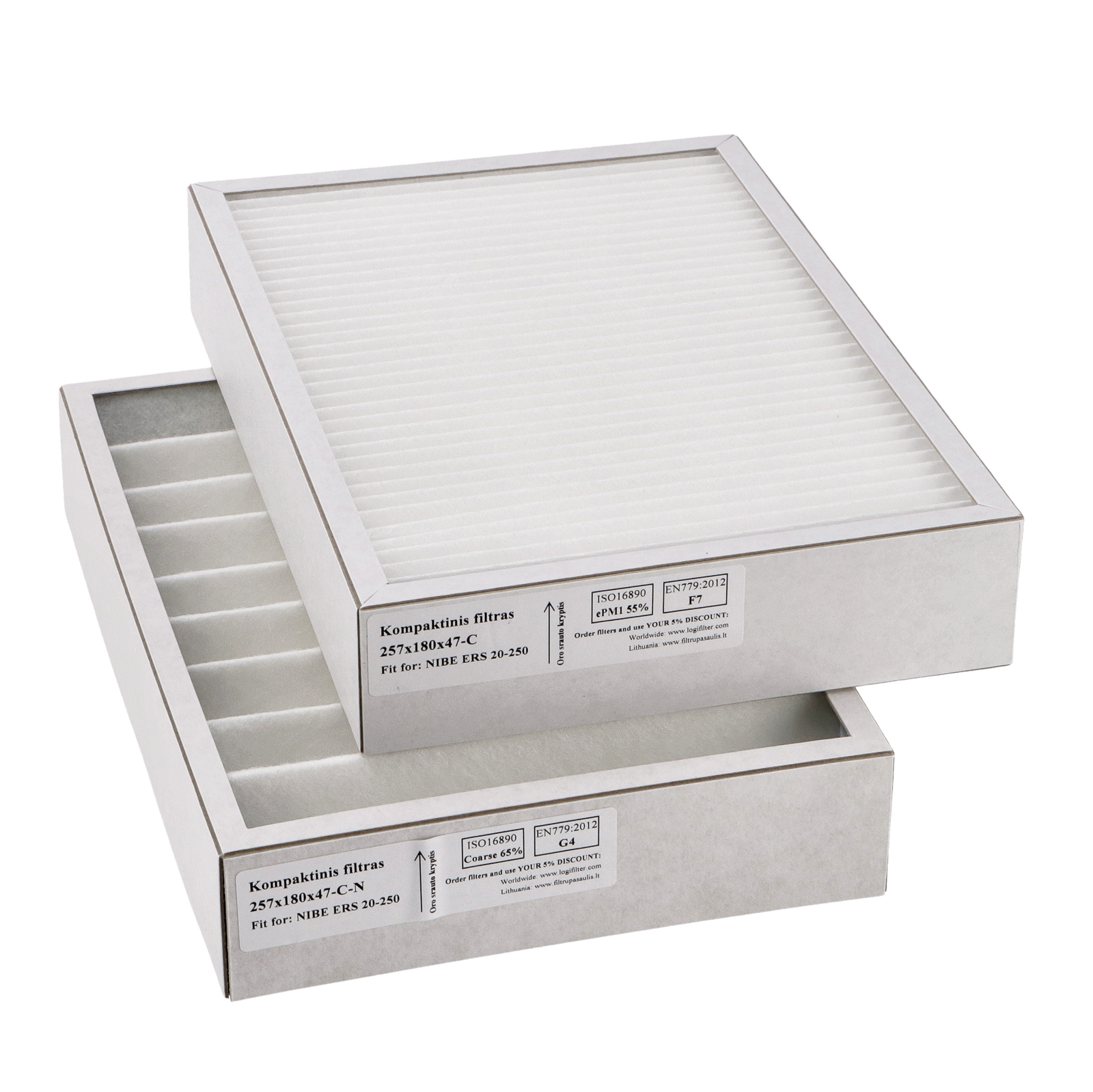 Genvex ECO 190 / ECO 190 XL filterset G4+F7 (huismerk) 257x180x47